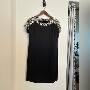 Cavalli Silk Black Dress with Leopard Accents